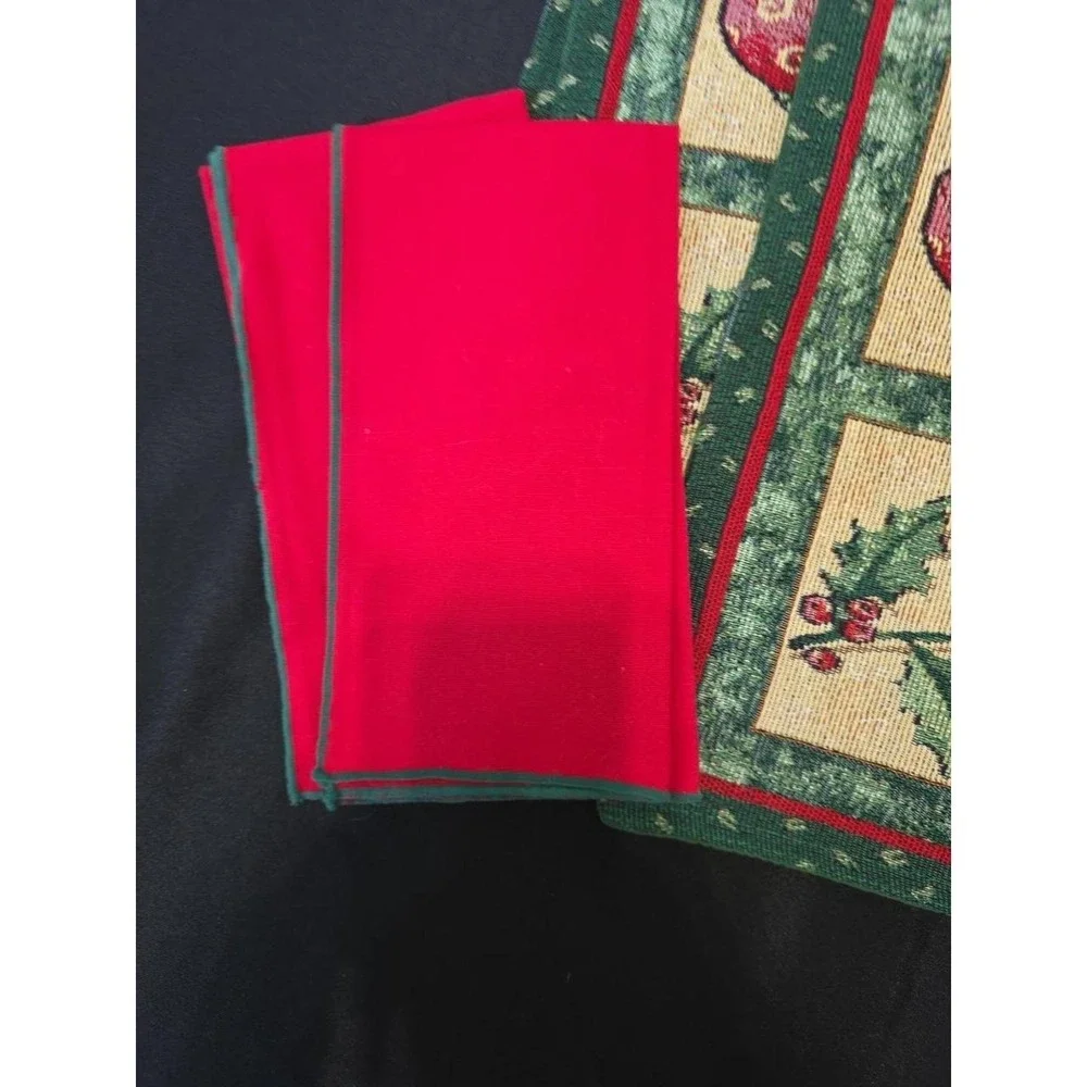 Set Of 4 Holiday Placemats Christmas Woven Tapestry With Set Of 4 Cloth Napkins